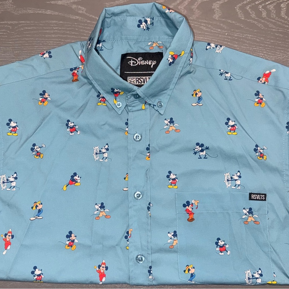 RSVLTS Blue Mickey Mouse Casual Button Down Shirt